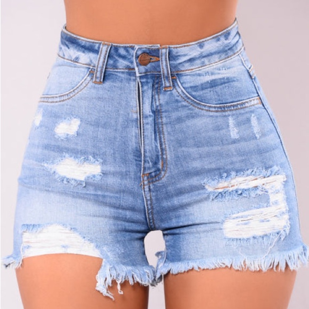 Distressed denim shorts